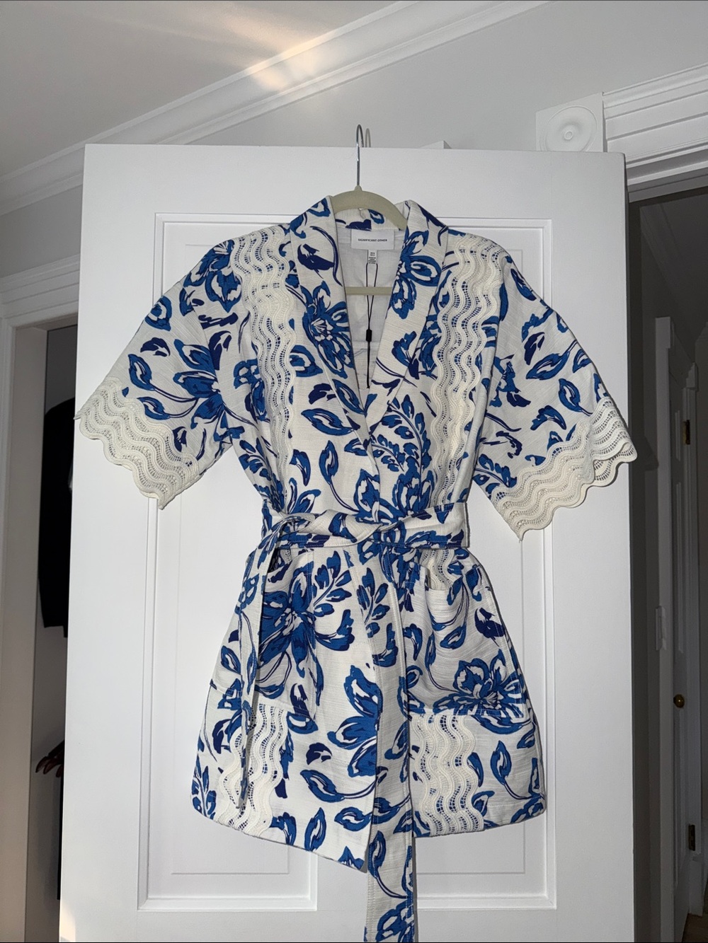 Significant Other White Jacket with Blue Floral Print dress